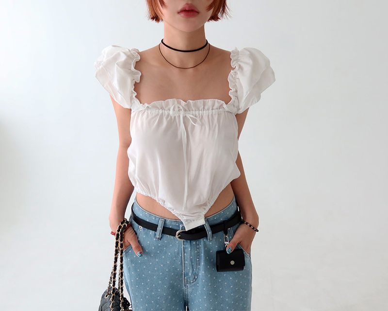 Light blue polka dots and wide pants