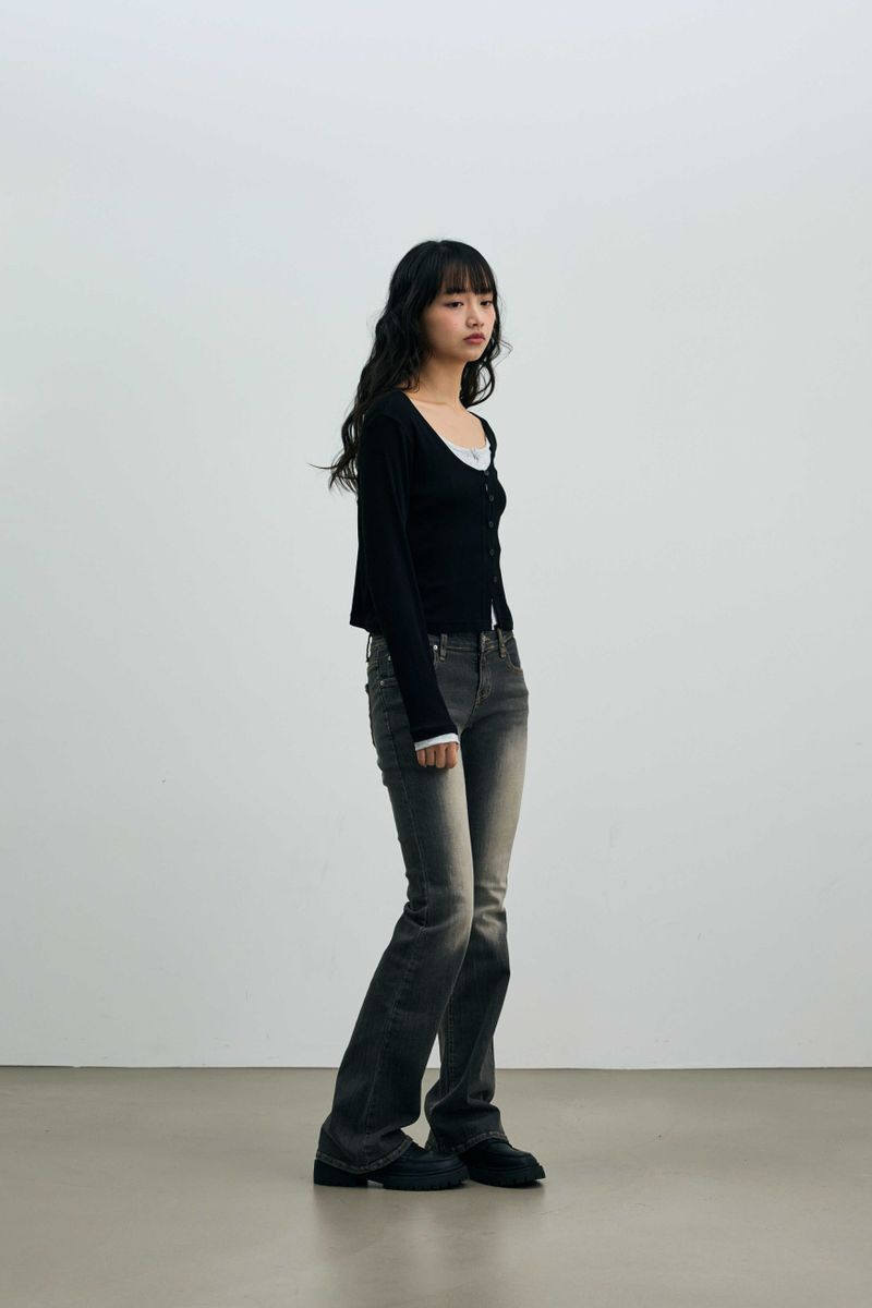 LYLA LAYERED CARDIGAN / BLACK-MELANGE