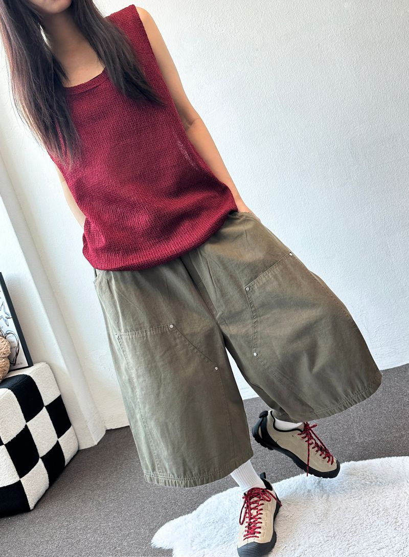 ダイ オーバーサイズ ルーズ メッシュ ロングライン ノースリーブトップ - 4カラー