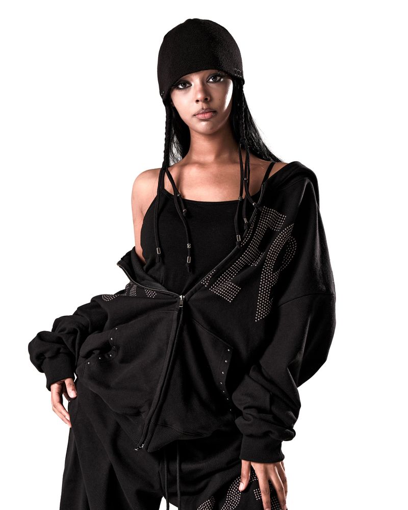 NO STRESS HOTFIX SET HOOD ZIP-UP BLACK