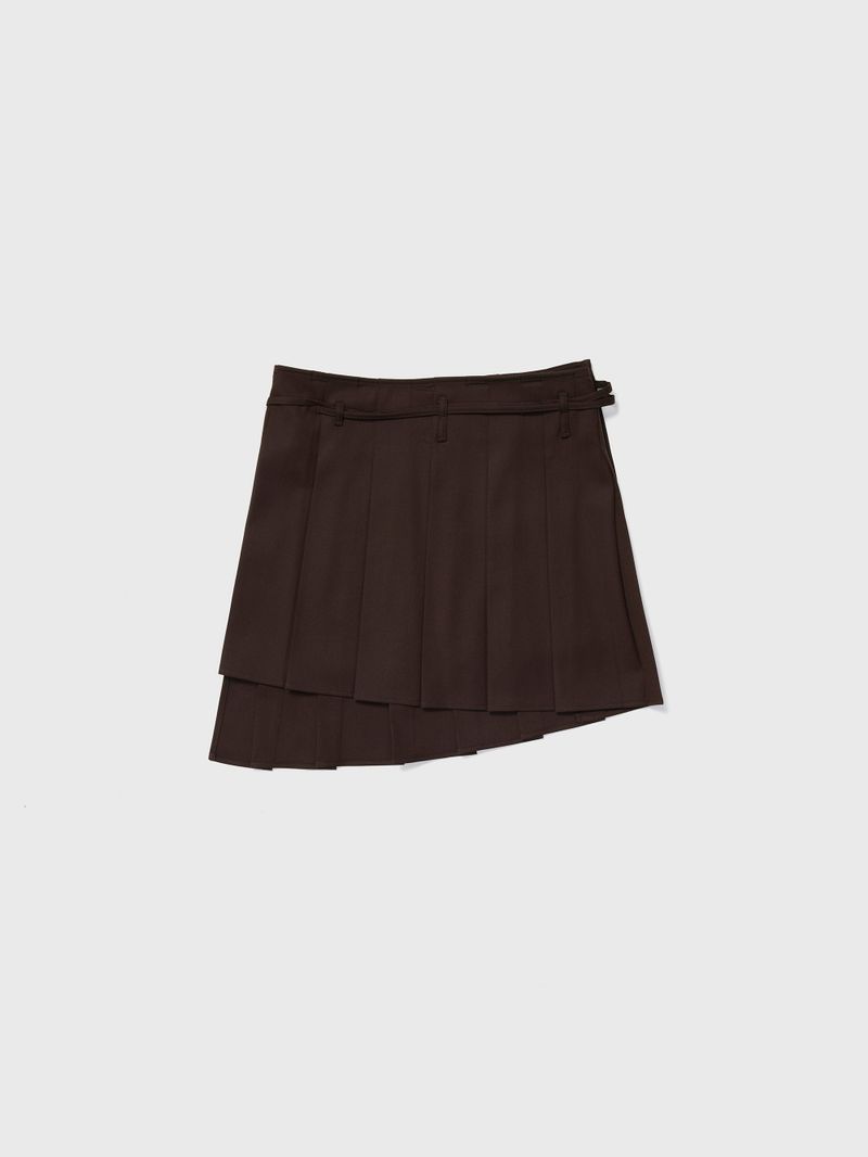 Pleated Wraparound Skirt Brown
