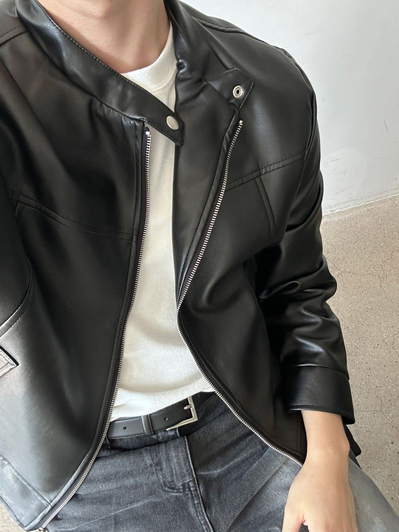 LMN Ribe Biker China Leather Jacket (black)