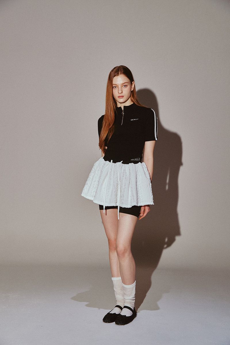 Lace Tape Half Zip-Up Black