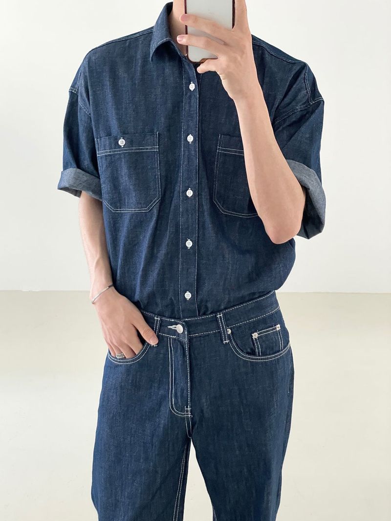 Modern denim set up half shirts