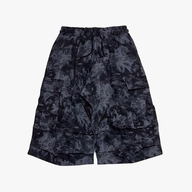 tiedye capri cargo shorts_black