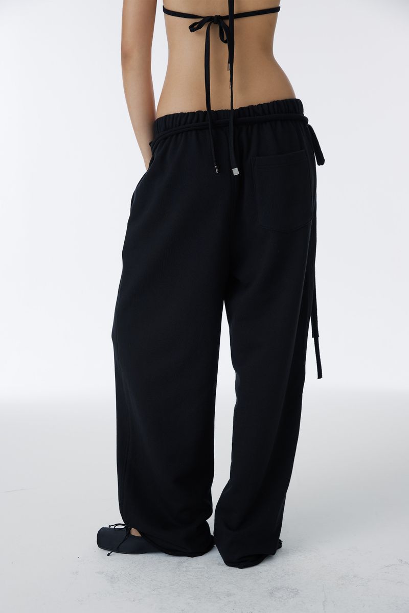SHIRRING TIE SWEAT PANTS (BLACK)