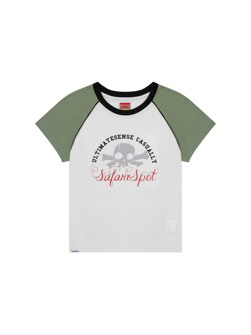 1/2 MULTI SKULL RAGLAN TEE (WHITE/GREEN)