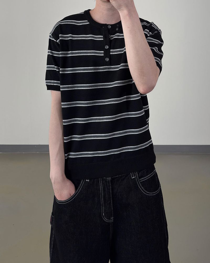 Diron Striped Henley Knit