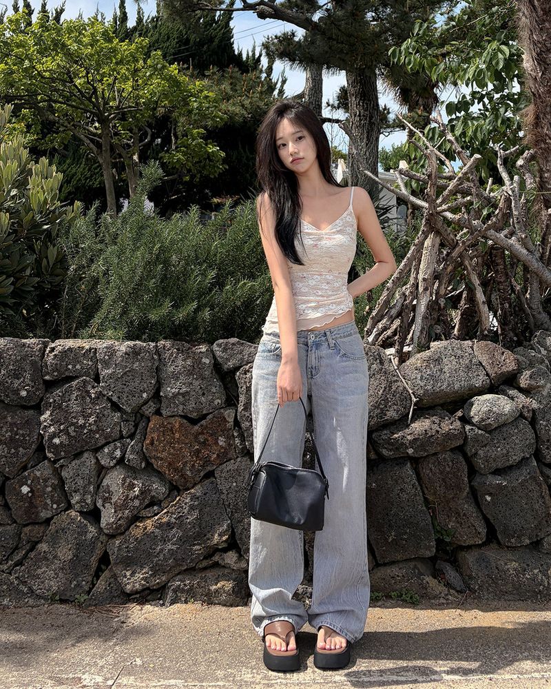 Mets straight‑fit denim pants