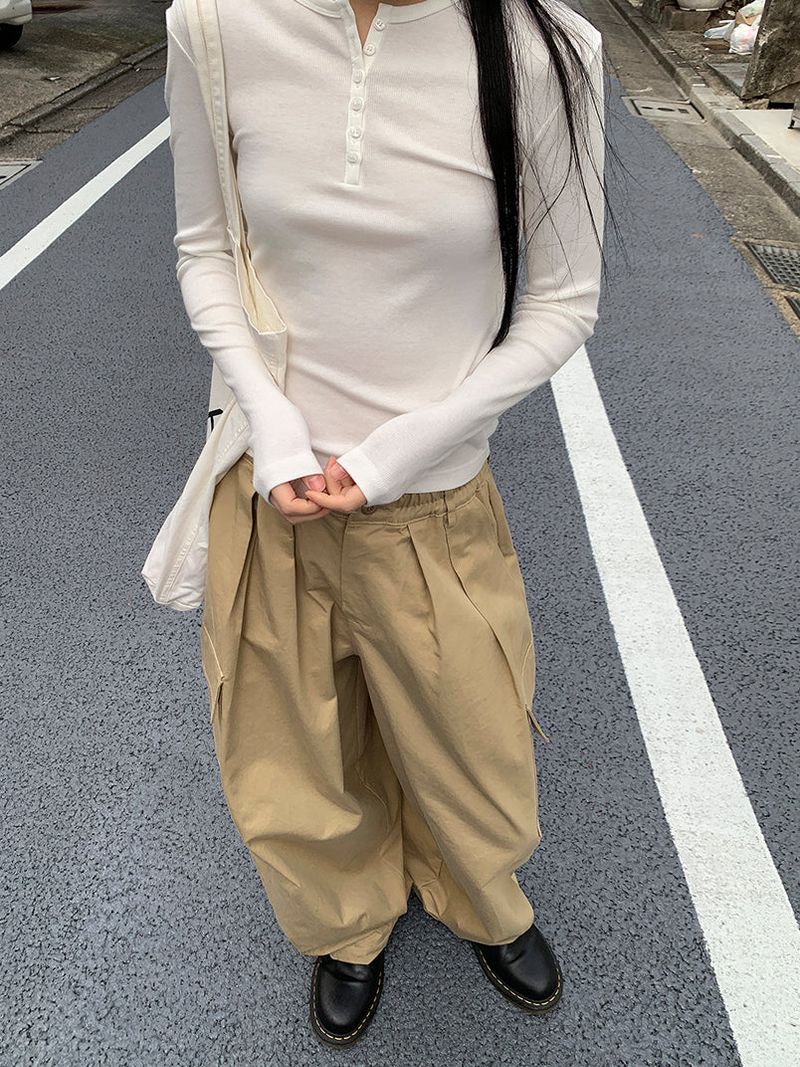 BUTTON RIBBED LONG SLEEVE (4C)