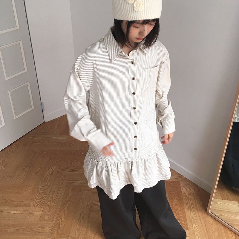 Namo frill Layered Stripe Shirt Dress