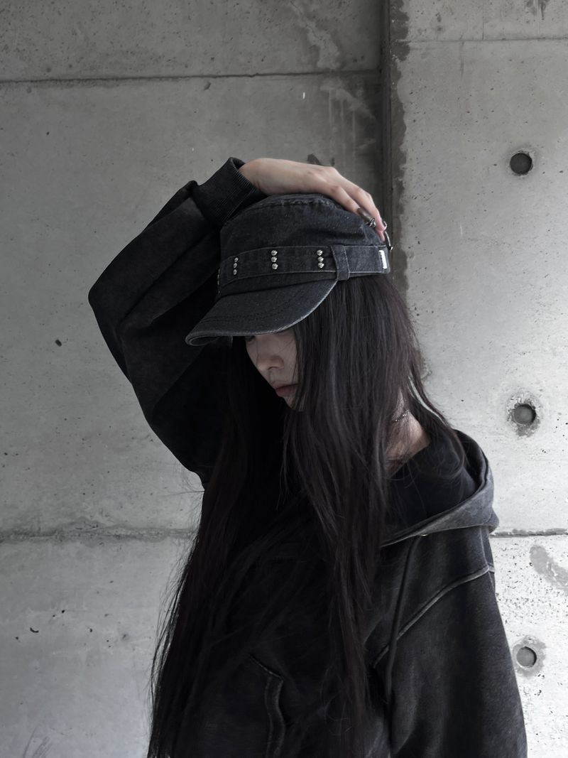 studded denim cap