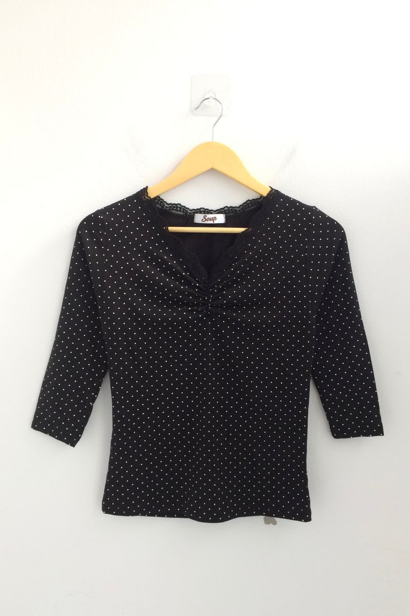 Lace V-Shirring Dot Top