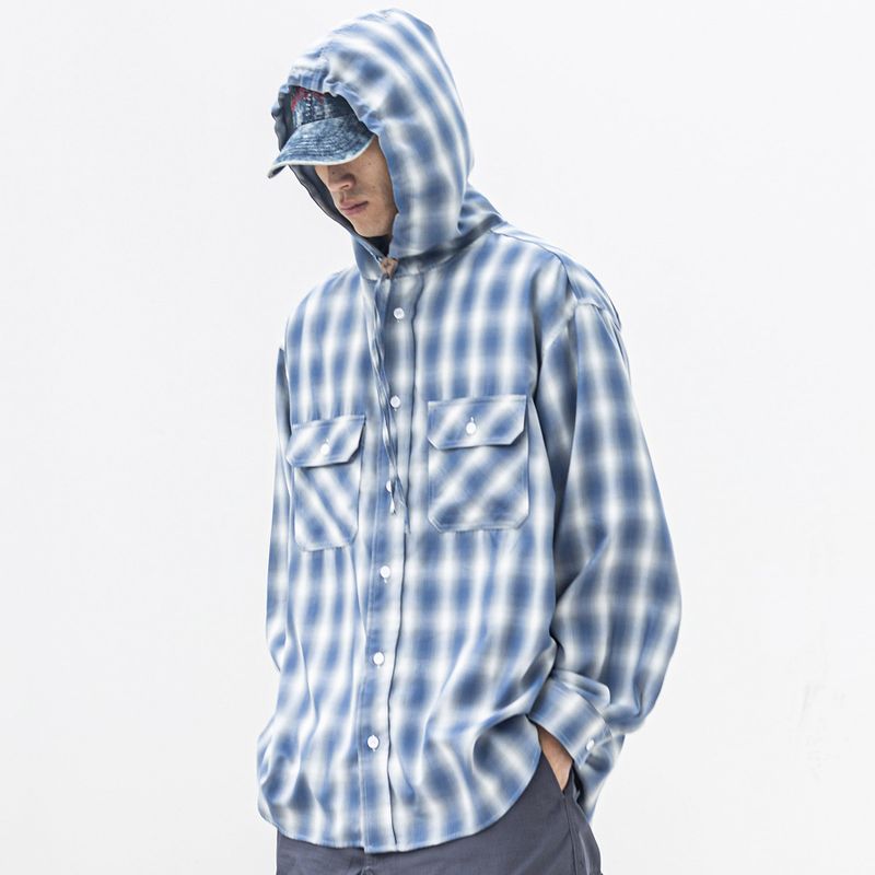 MASSNOUN(マスノウン)の「RELAX LEATHER ORNAMENT HOODY CHECK LONG SHIRTS MSFST002-BL(Tops)」