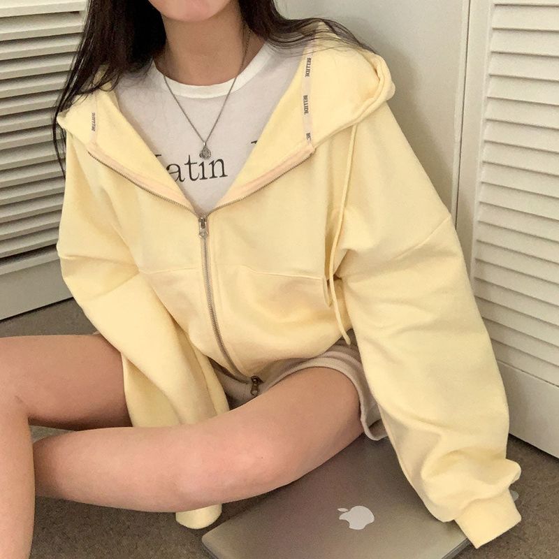 [BELLIDE MADE] Spring version, embroidered two-way cropped zip-up hoodie