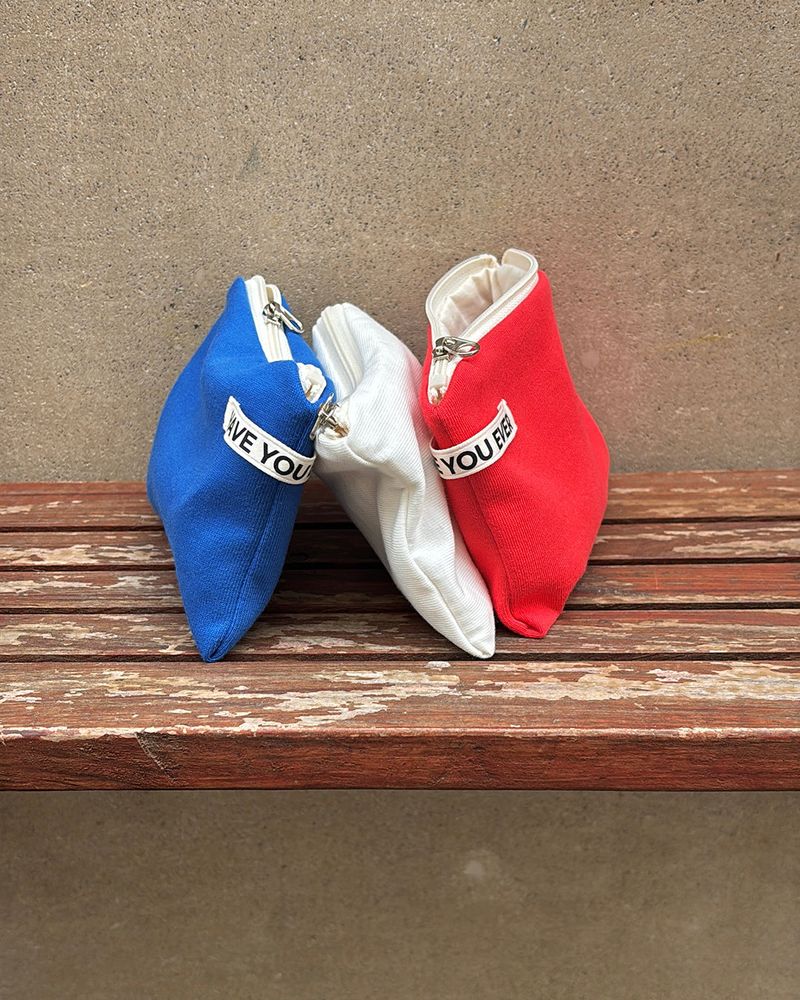 Vivid soft cotton flat pouch - blue , M size
