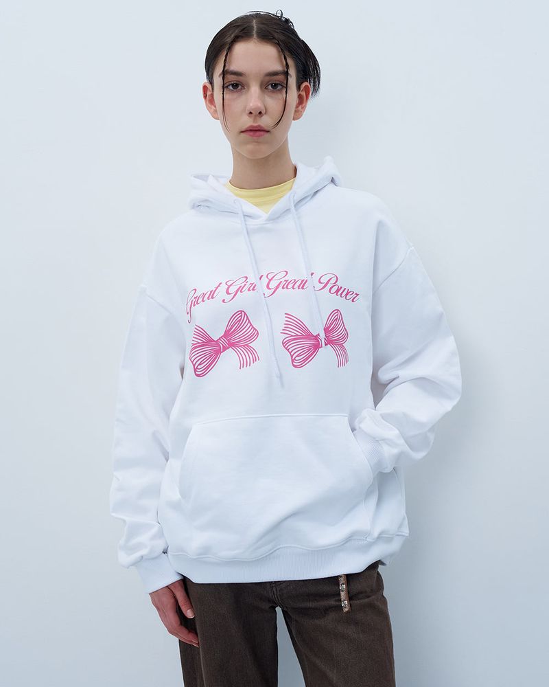 TWIN RIBBON HOODIE-WHITE