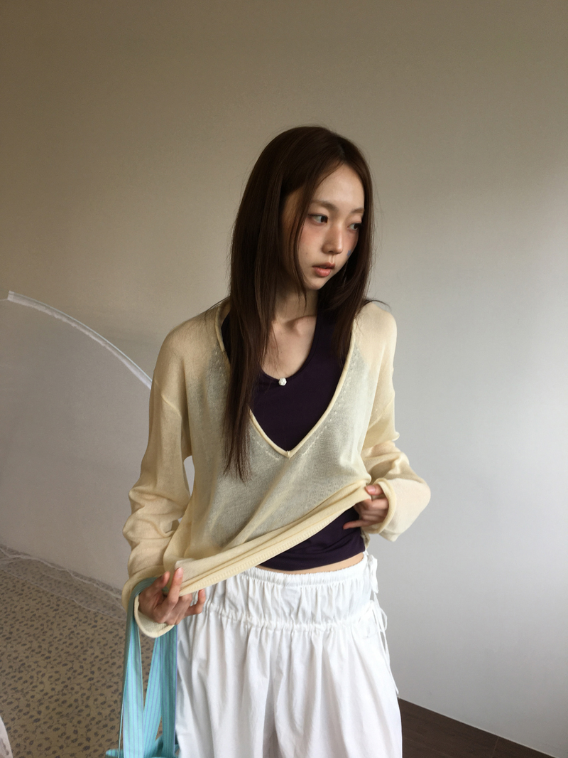 Veiled Summer V-neck Knit (5color)