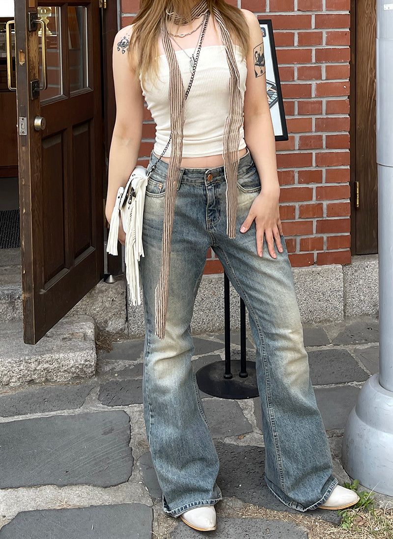 Washing Vintage Denim Bootcut Pants