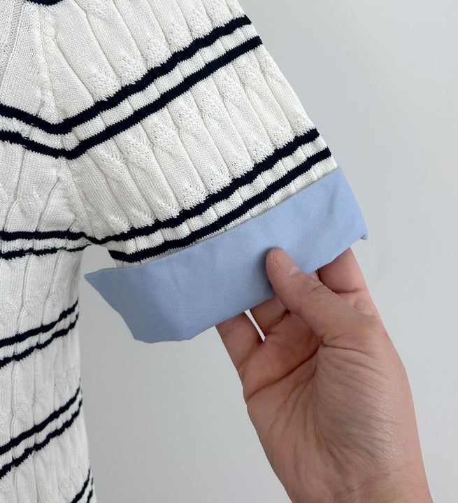 Monta Color Matching Collar Stripe Cable Knit