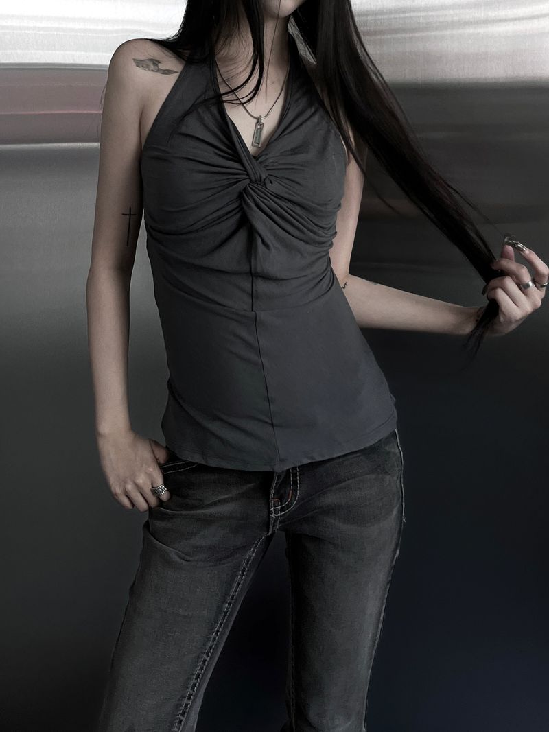 owl halter neck twist sleeveless (2color)