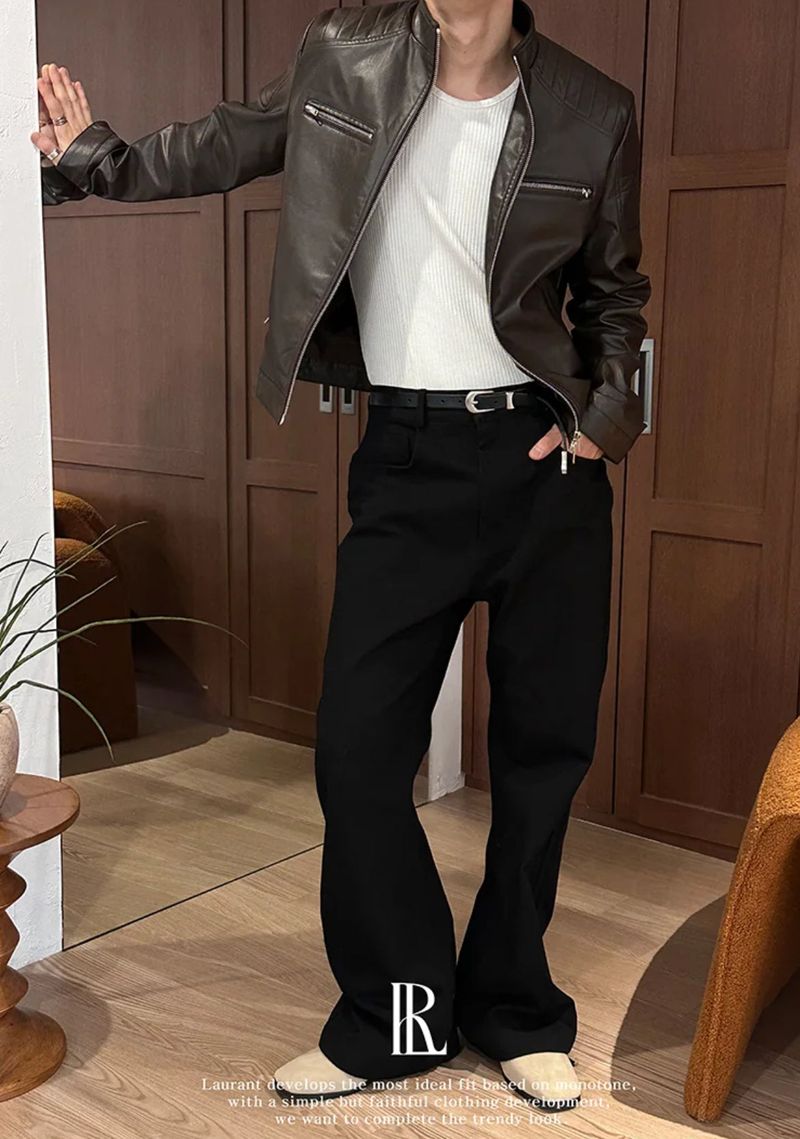 [LAURANTSEOUL] Biker crop leather jacket(2color)