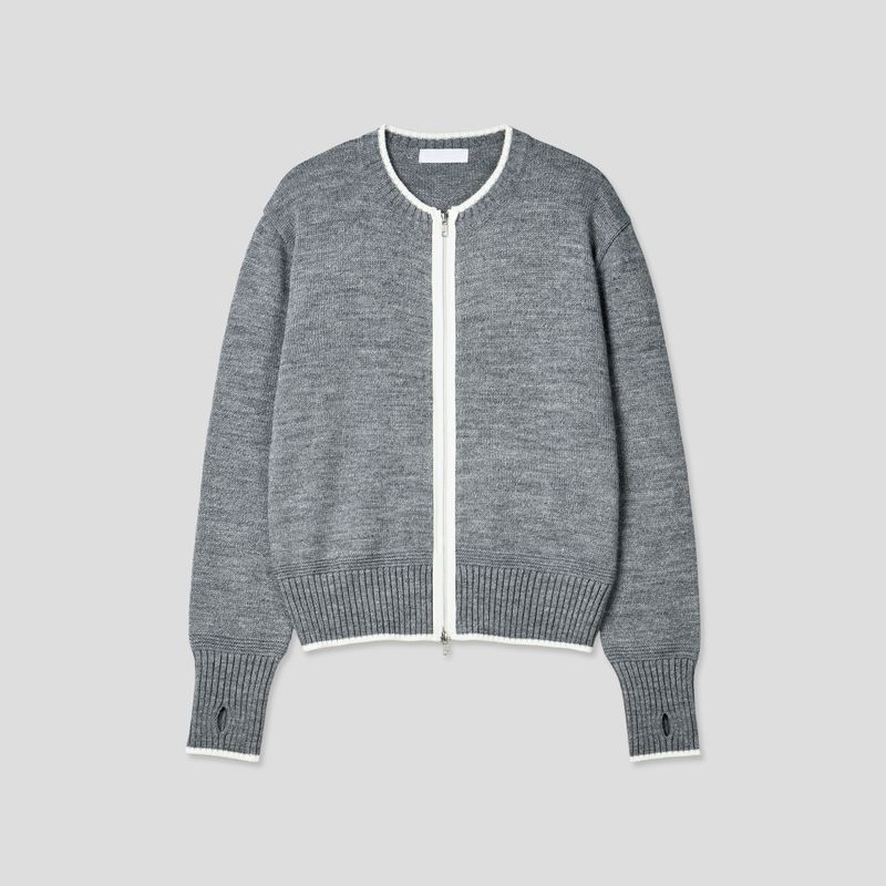 Fingerhole 2-Way Wool Knit Zip-up