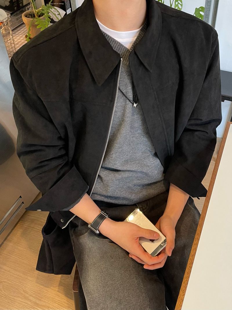 low cropped suede jacket (3colors)