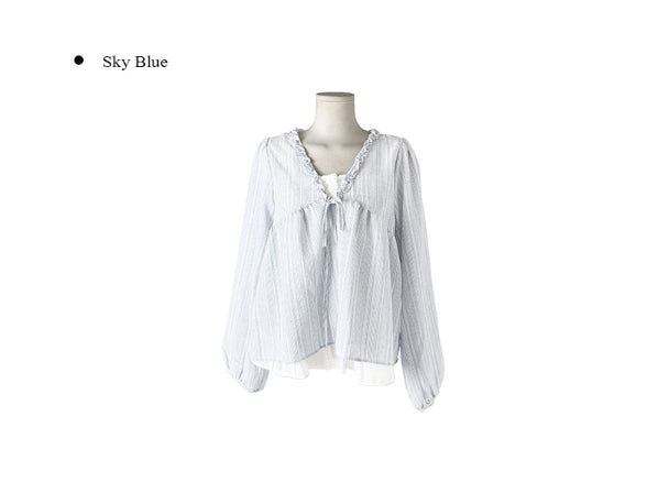 Anna Stripe Lace Frill Layered Blouse