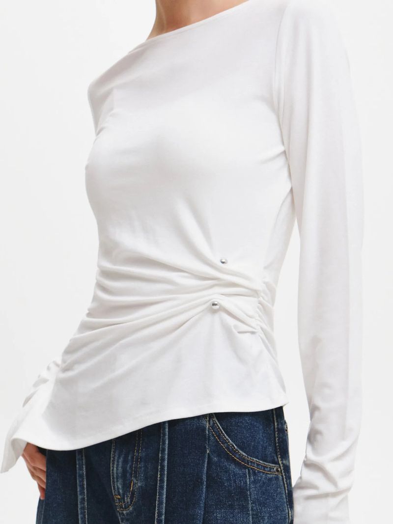 WOMAN DRAPE PIERCING T-SHIRT
