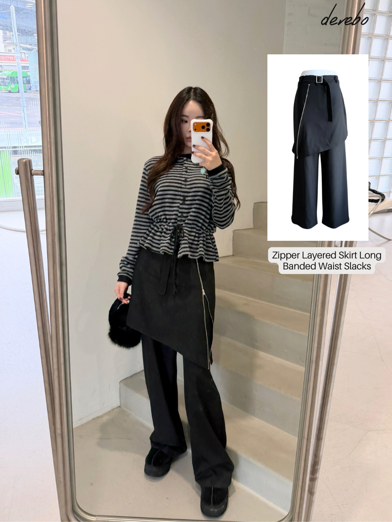 dereborujo（ドレボルゾー）の「Zipper Layered Skirt Long Banded Waist Slacks（Pants）」