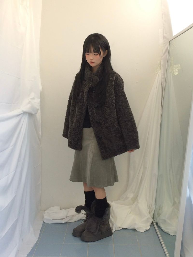highneck puffy fur jacket
