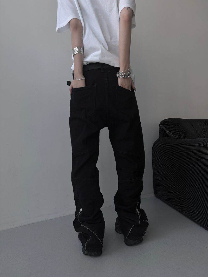 [unisex] back zipper cutting baggy pants 