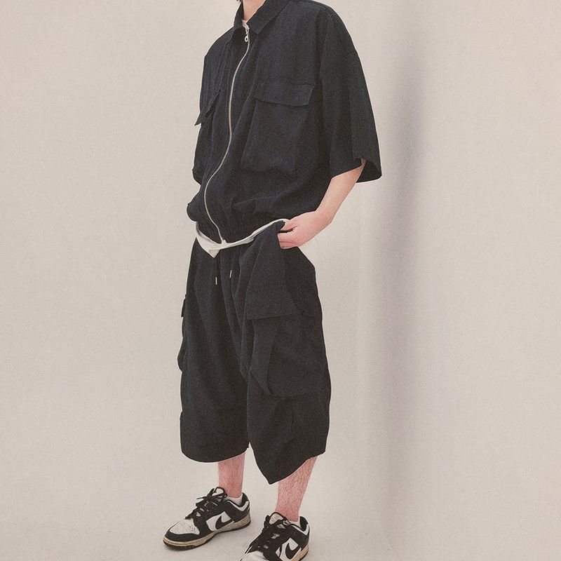 street shape shortsleeve zipup_black