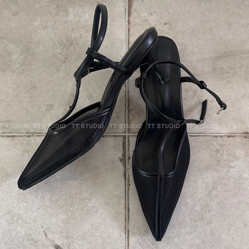 Mesh sling back heels