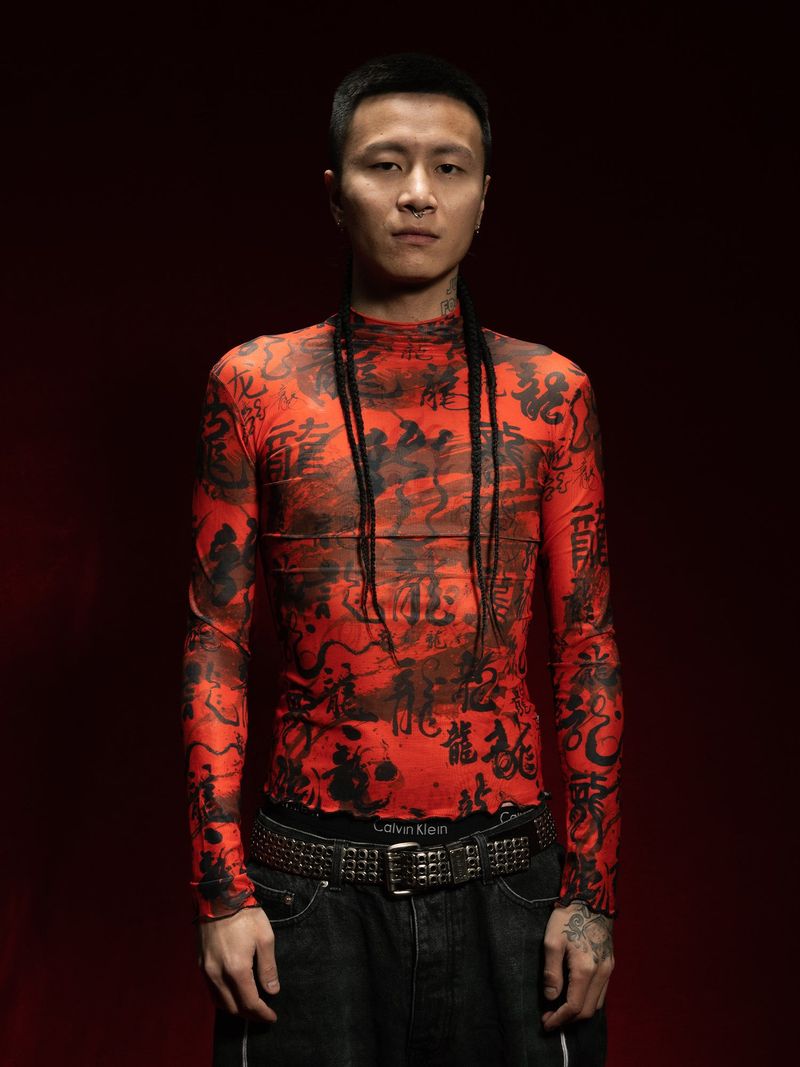 RTVG(RETROVEGAS) Chinese dragon fonts elasticity mesh clothing