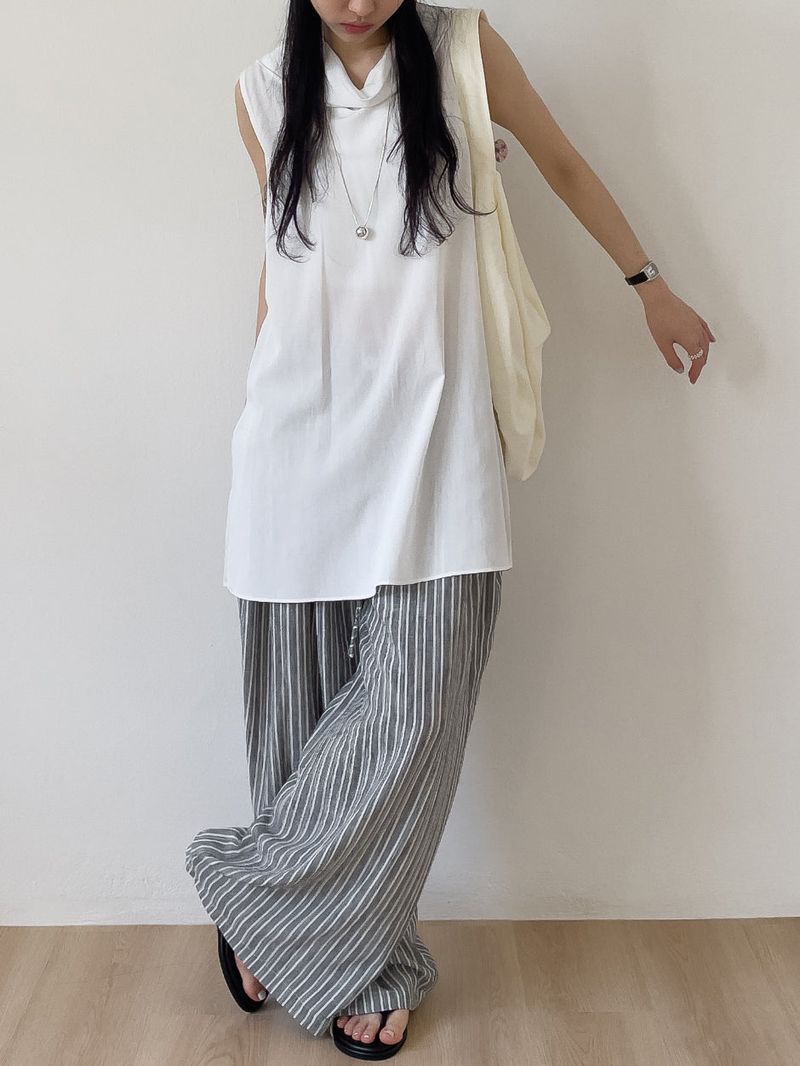 Rose String Stripe Wide Pants