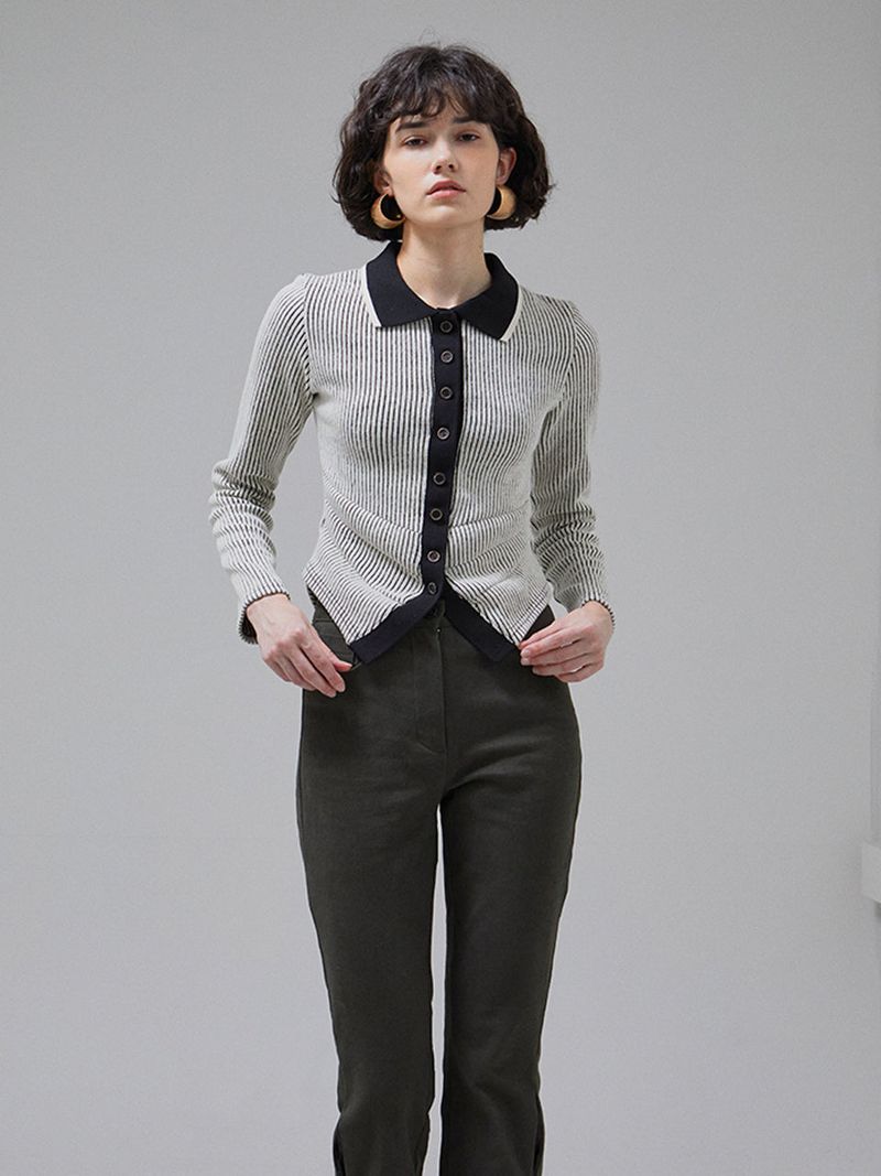 [LINE] Stripe Cutting Line Wool Cardigan