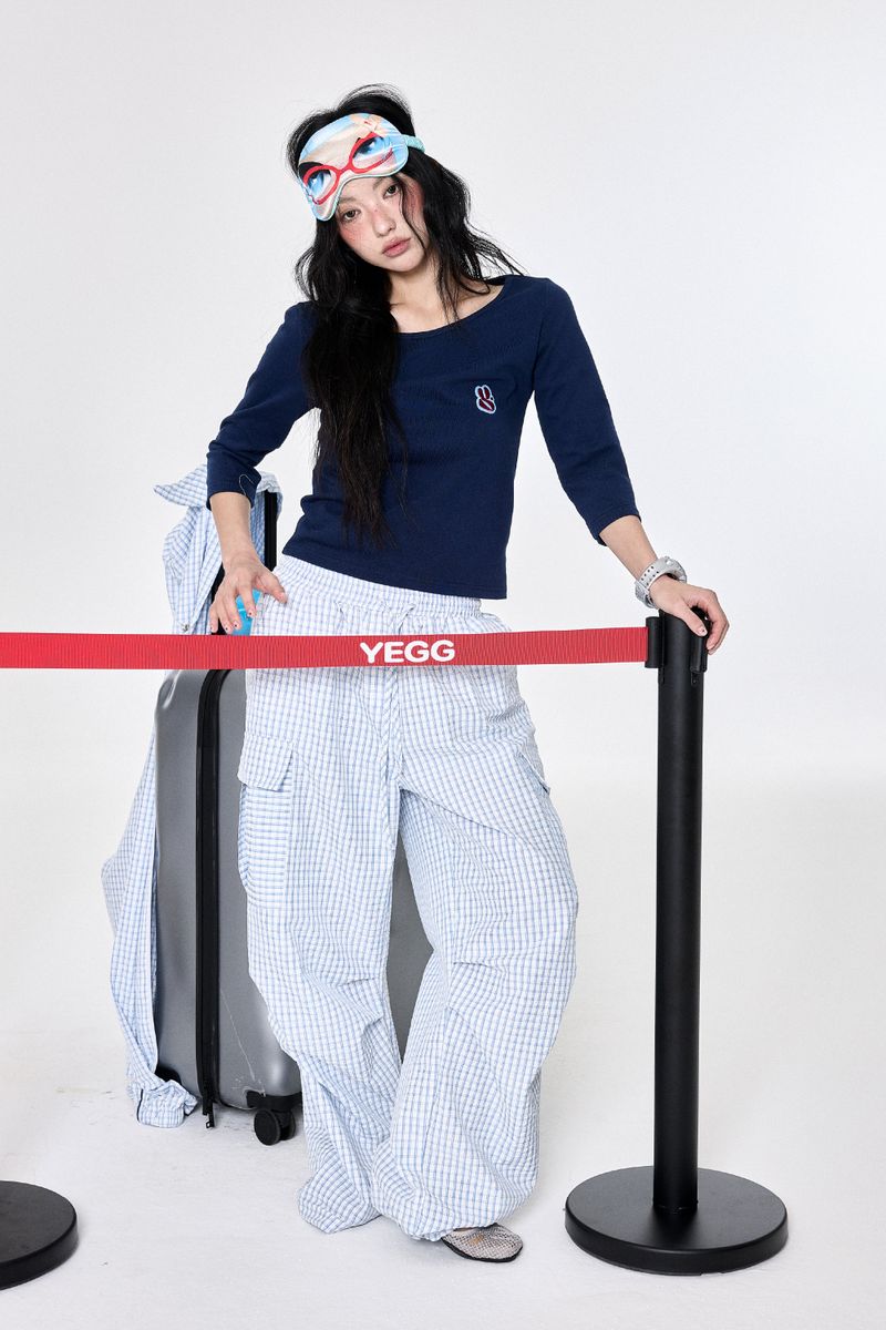 Check Cargo Pants Skyblue