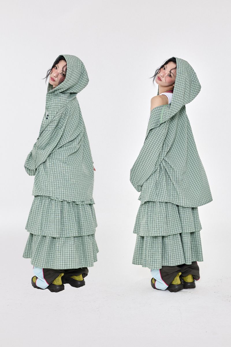チェックラッフルスカート Green