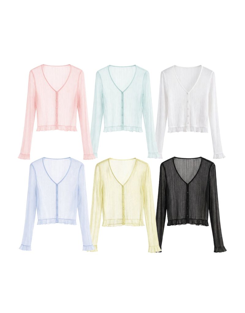 TWEEDY-A（ツウィーディア）の「Rave Linen Pleats Sheer Ruffle Cardigan 6color（Tops）」