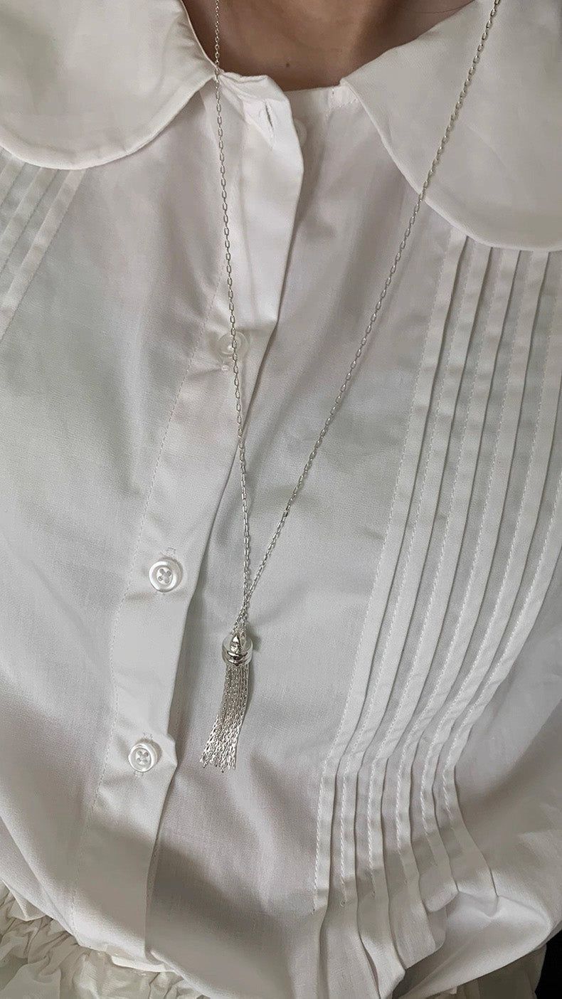 Silver tassel long layered necklace