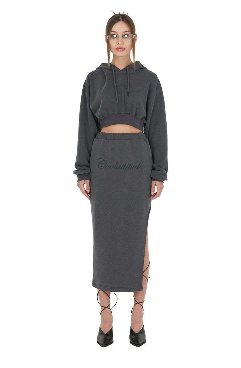 [ISK001-4] COOL ATTITUDE SLIT SKIRT CHARCOAL