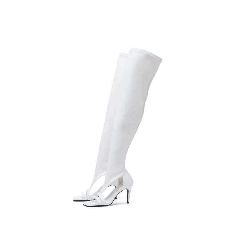 Side Cut-Out Open Toe Boots Heel(White)