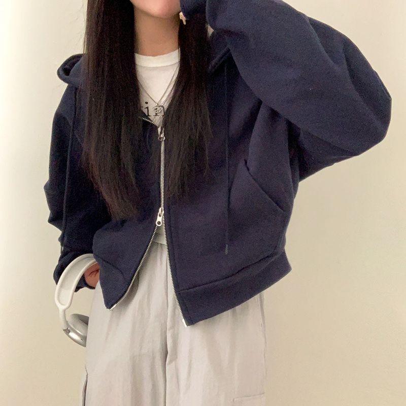[BELLIDE MADE] Spring version, embroidered two-way cropped zip-up hoodie