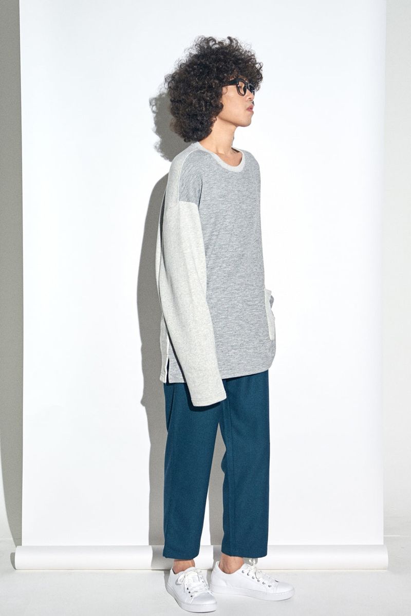 KNIT X TERRY COMBINATION POCKET TEE (Gray)