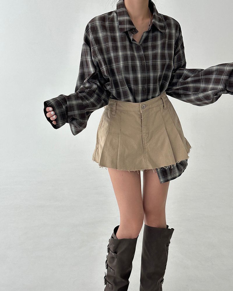 Low-rise pleats skirt pants