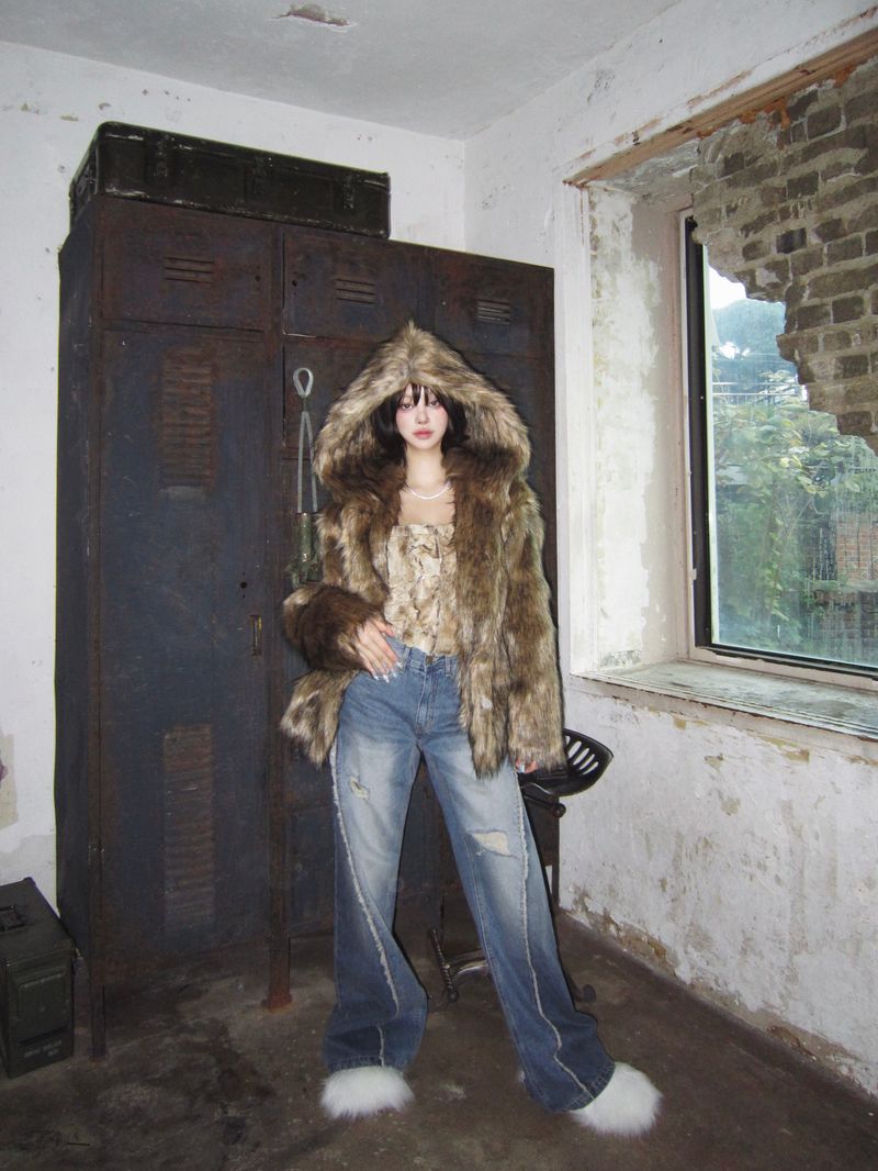 Hoodie fox fur-JK (Brown)