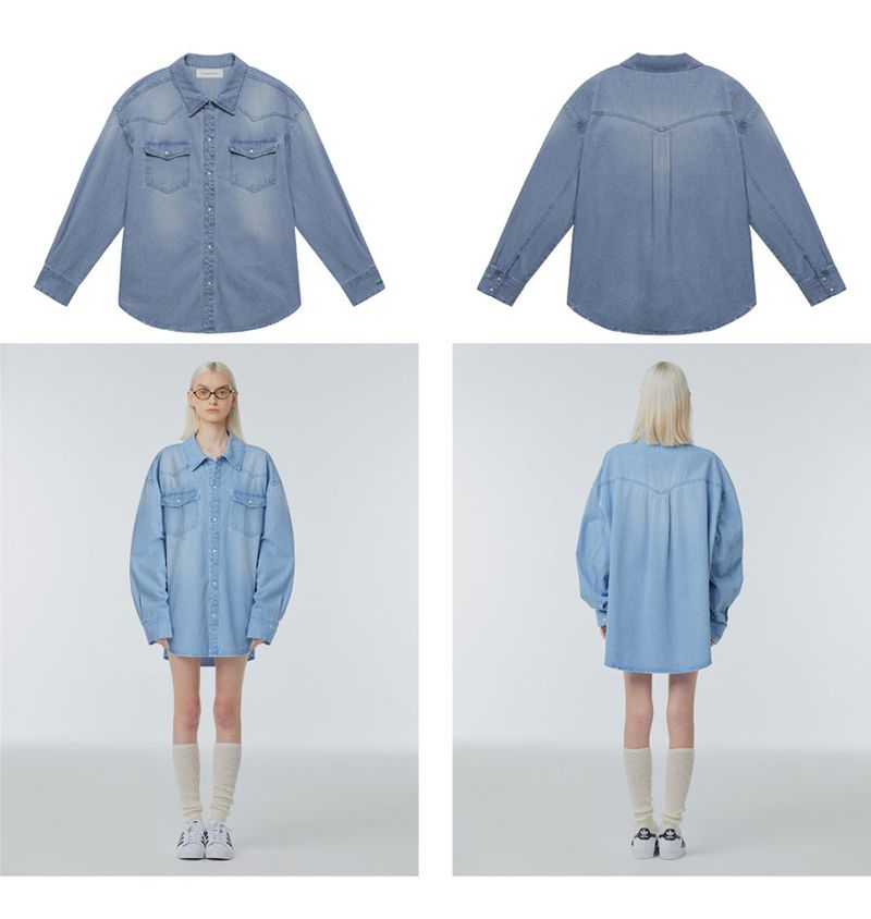 Fade-wash western denim shirt