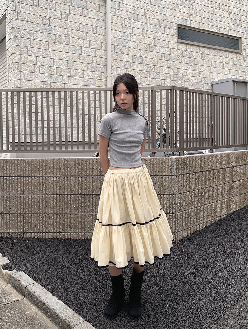 TAPE FLARE RIBBON SKIRT (2C)